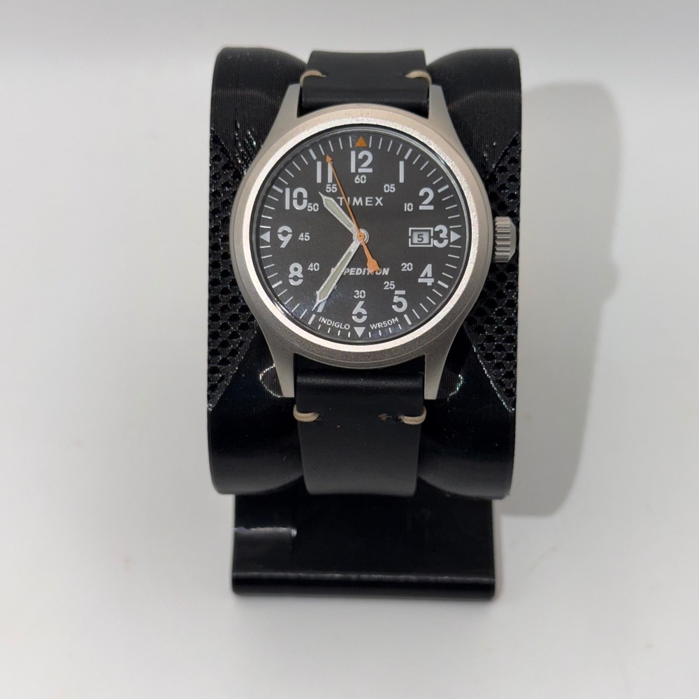 Timex Expedition Watch Mens 40mm Black Leather Indiglo Field